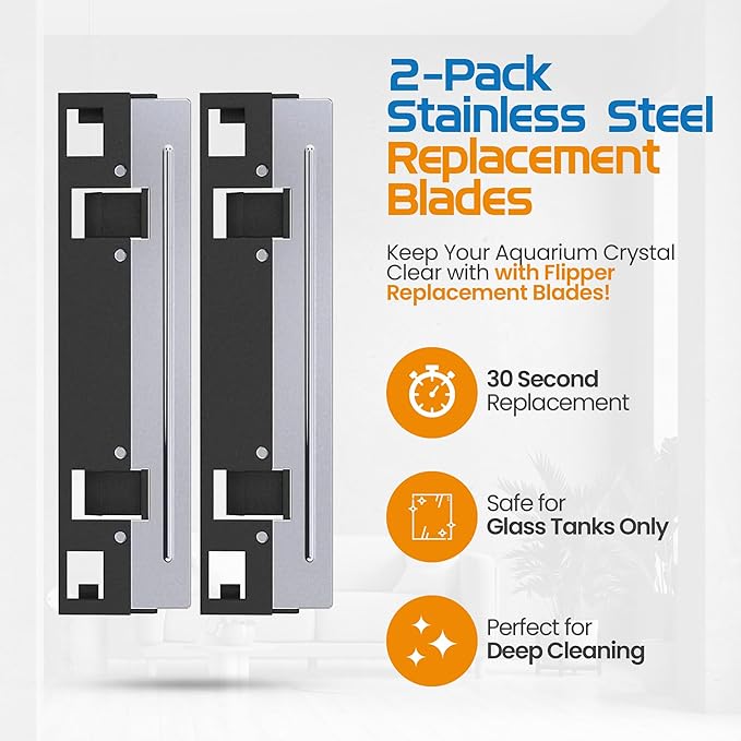 Flipper Nano Aquarium Replacement Blades for Fish Tank Cleaning Kits – Stainless Steel Replacement Blades for Glass Tanks – Aquarium Cleaner Blades, 2 Pack