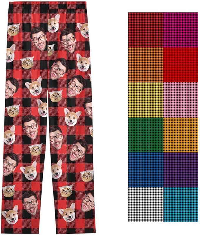 Custom Pajamas Pants with Photo for Men Women:Made in USA Personalized Pajama Trousers,Gifts for Wife Husband