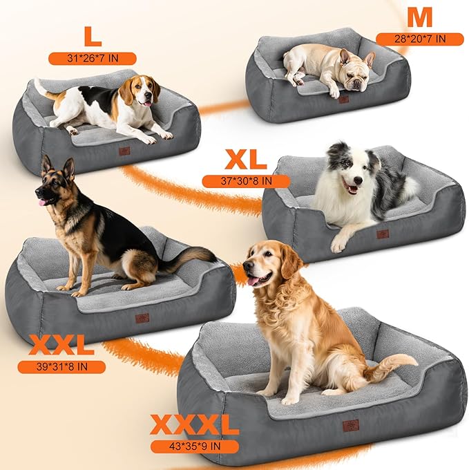 XL Dog Beds, Bolsters Dog Bed for Extra Large Dogs, High Back Pet Bed Big Pet Couch Sofa with Non-Slip Bottom, 39”x31”x9”, Grey