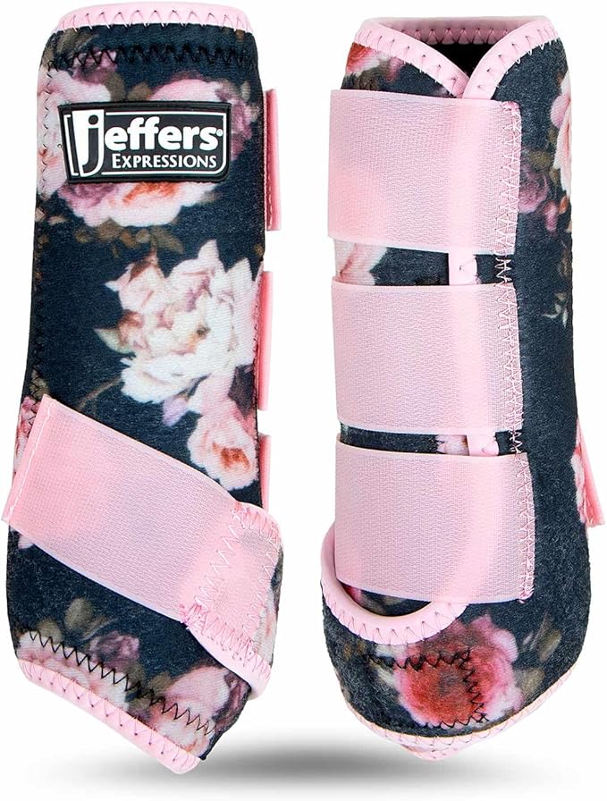 Jeffers Expression Protective Horse Boots 1 Pair, Rose Garden - Safe Neoprene Leg Guards, Comfortable Fit, Durable Strap Closures, Front & Hind Support, Accessories for Travel & Riding - Medium