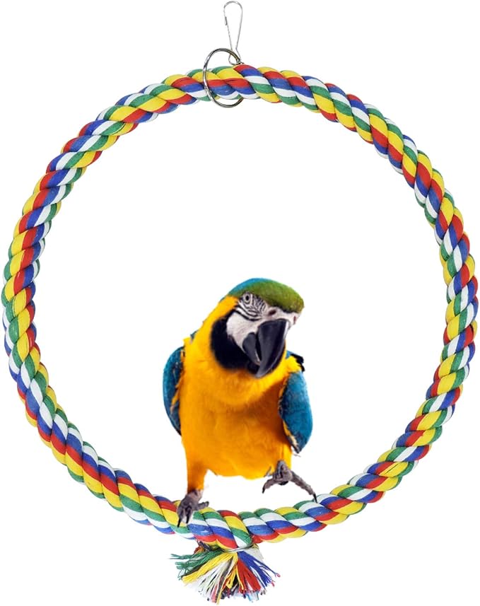 WishLotus Bird Swing, Cotton Rope Swing with Bite Resistance Perches for Parakeets, Budgie, Cockatiels, Conures, Finches - Boredom Breaker (18cm, Cage Hanging)