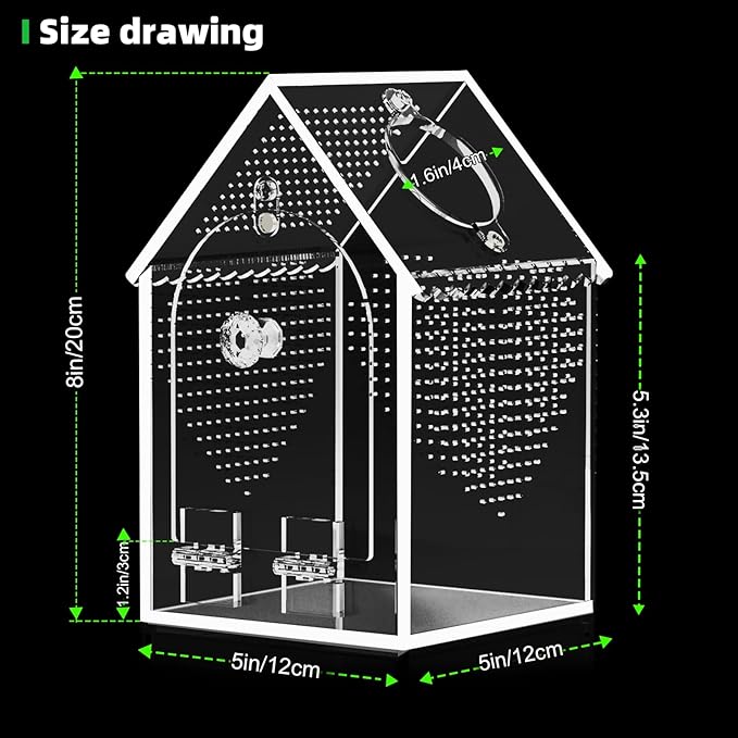 Cycodo Jumping Spider Enclosure,Warp-Proof Seamless Acrylic Tarantula Terrarium,Front Opening Bug Habitat with Feeding Port for Praying Mantis,Hermit Crabs,Snail,Micro Reptile(5" L*5" W*8" H)