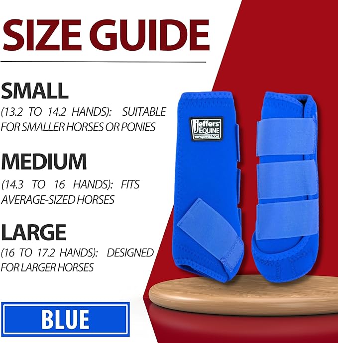 Jeffers Equine Protective Horse Boots 1 Pair Blue - Safe Neoprene Leg Guards & Comfortable Fit, Durable Strap Closures, Front & Hind Support, Equestrian Accessories for Travel & Riding -Large
