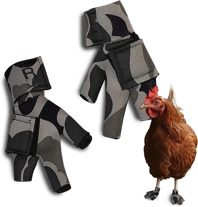 Chicken Shoes for Injured Feet – Protective Neoprene Footwear for Chicken, Open-Toe Design for Bumblefoot Relief, Made in USA - Large, 4" Max. Inside Width, Gray Camouflage