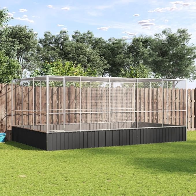 Large Metal Heavy Duty Walk-in Aviary Cage with Extension, Ample Activity Space Bird Cage with Lockable Door Also for Chickens and Rabbits, Silver 203.9"x120.9"x83.5" Steel,-524