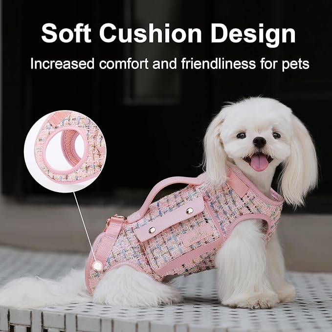 Dog Lift Harness Dog Carrier Dog VES Harness Adjustable Dog Leash with Small Puppy Treat Bag（Pink,M）