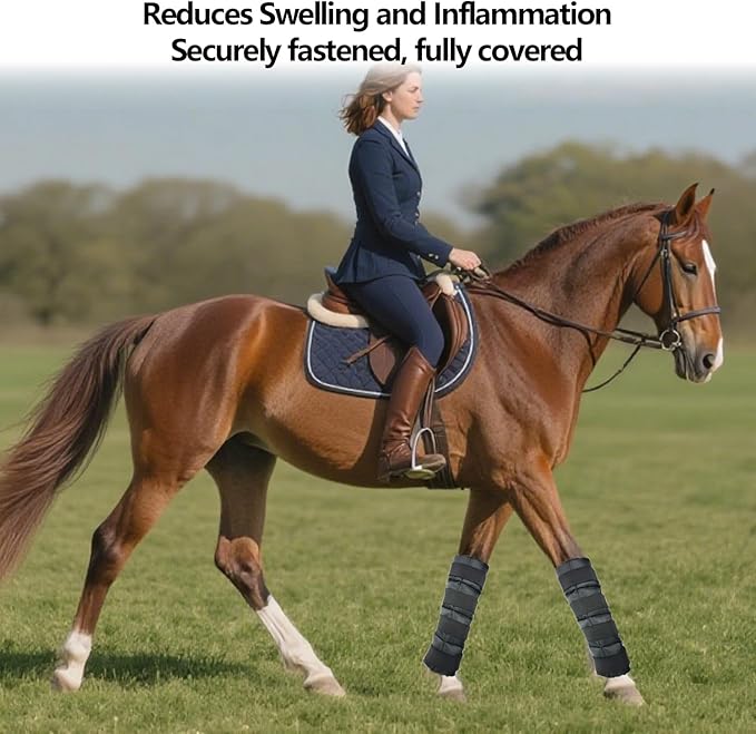 Horse Ice Boots (2-Pack) - Gel Cold & Hot Therapy Wrap for Horse Leg Injuries & Arthritis - Reusable Horse Ice Pack Leg Wraps with 4 Adjustable Straps for Knee, Hock, Tendon - Horse Supplies & Tack