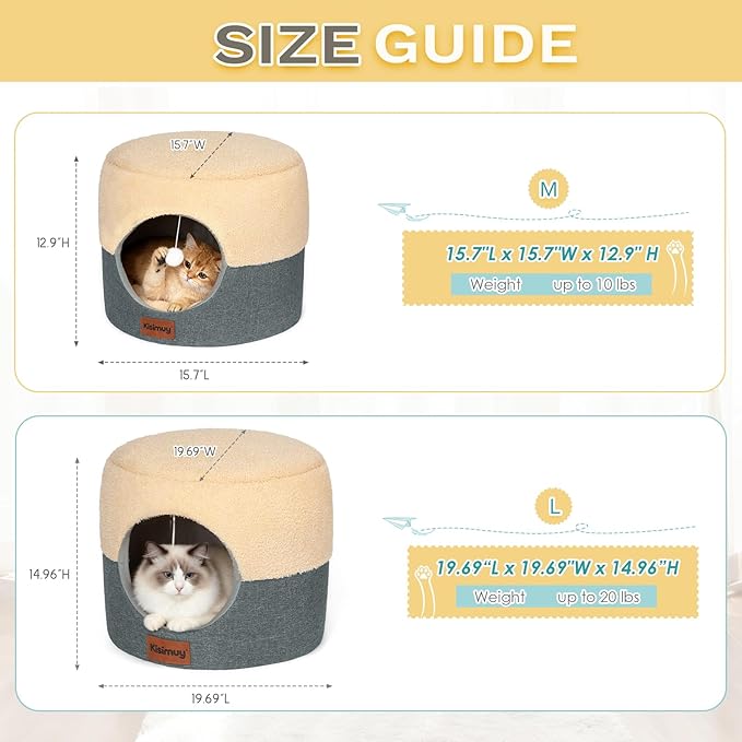 Cat Cave Bed for Indoor Cats & Kittens, 2-in-1 Foldable Cat Couch & Lounger for Small & Medium Cats with Reversible Cushion - Calming Anti-Anxiety Pet House, Soft Plush & Anti-Slip Bottom, 15.7 Inch