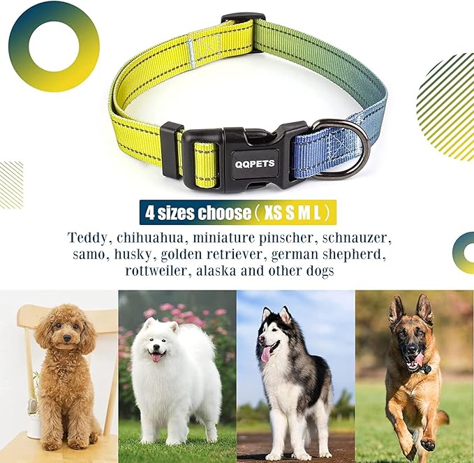 Roses&Poetry Dog Collar for Large Dogs with Gradient Amber, Yellow Reflective Dog Collar Adjustable Large Pet Collars for Small Medium Large Dogs (Amber-L)