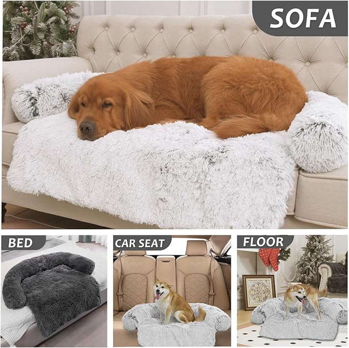 Tinaco Luxurious Calming Dogs/Cats Bed Mats, Dog Pad Washable Removable Couch Cover, Plush Long Fur Mat for Pets, Waterproof Lining, Perfect for Small, Medium and Large Dogs and Cats (Beige, 36"x31")