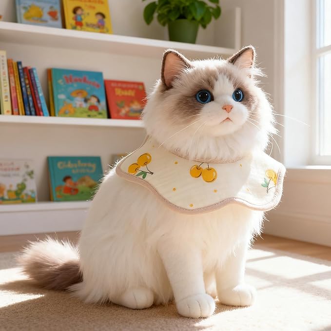 3Pcs Cat Collar Adjustable Kitten Collar Bandana with Cute Pattern 100% Cotton Pet Scarf Cute Breakaway No Bell Outfits Cat Collars for Girl Boy Cats and Small Pet (Beige)