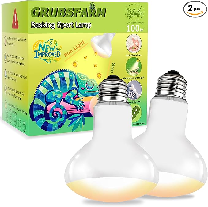 UVA Reptile Heat Lamp Bulb 100W - Basking Light for Bearded Dragons, Lizards, Tortoises, Chicks & Amphibians, Simulated Sunlight for Terrariums, Enhances Bone Strength & Overall Health