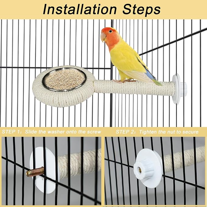 ASOCEA Bird Perch Feeding Cup,Bird Bowls for Cage Parakeet Feeder Parrot Food Bowls Parrot Cage Accessory for Budgie Lovebird Cockatiel Parakeet Canary Finch Small Parrots,Beige