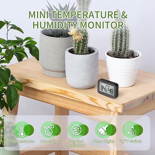 DOOMAY Mini Hygrometer Indoor Thermometer, Humidity Gauge with ℃/℉ Switch, Humidity Meter Digital Temperature Monitor for Greenhouse Babyroom Cellar Reptile Incubator Closet (4)