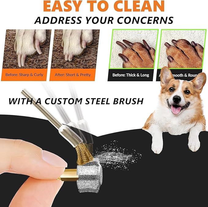 LENONG Fast Cooling Dog Nail Grinder Head with 7-Grooves, Anti-Clogging Diamond Pet Nail Grinder Replacement Heads with Steel Brush for Casfuy and Most Brands (2pcs 80#)
