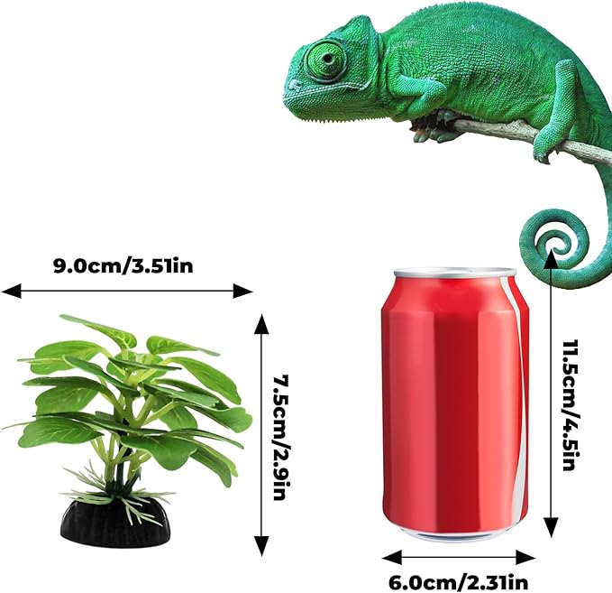 Bearded Dragon Accessories, 2 Pack Reptile Bowl for Feeding and 1 Artificial Plant Decor, Aquarium Habitat Decoration Set for Bearded Dragon, Gecko, Tortoise, Snake, Frog, Other Small Reptile