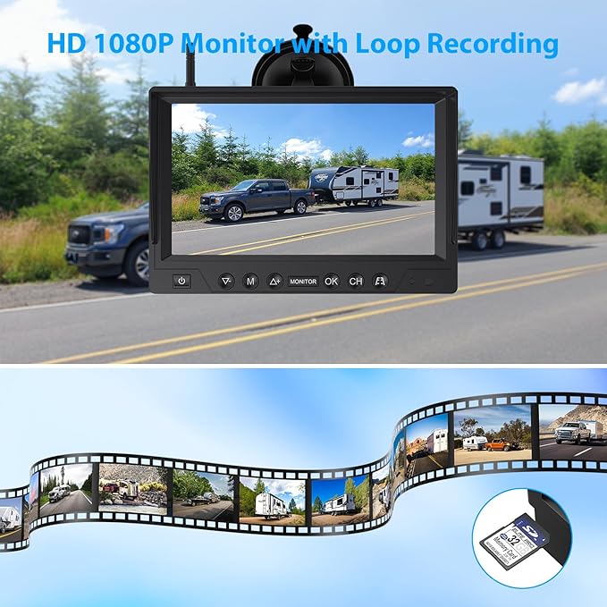 2 Magnetic Solar Wireless Backup Camera HD 1080P 9" DVR Monitor, Solar Rechargeable RV Backup Cameras Wireless System for Hitching Gooseneck Horse Trailer Fifth Wheels RVs Trucks BL902