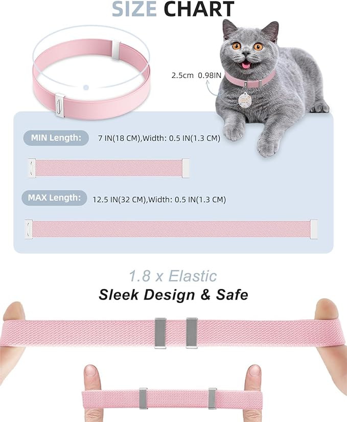 Cat Collar with Bell, Stretch Elastic Quick Release, Modifiable Pet Online Profile Page, Multiple Emergency Contact, Non Breakaway Lightweight Kitten Collar for Girl Cats, Pet Supplies, Gifts, Pink