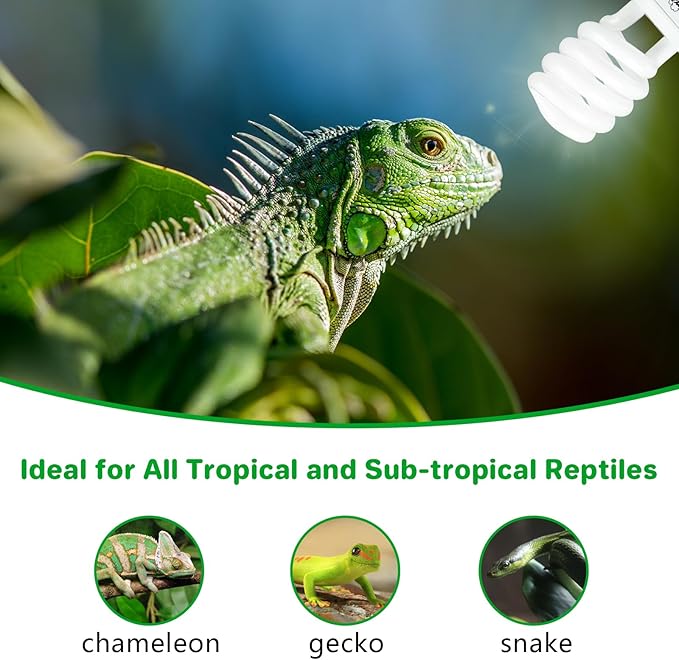 LUCKY HERP UVA UVB Reptile Light 5.0, Tropical UVB 100 Compact Fluorescent Lamp, UVB Light for Reptiles 23W, UVA UVB Reptile Light Bulb, UVB Bulb for Reptiles Chameleons Lizards Tortoises Snakes