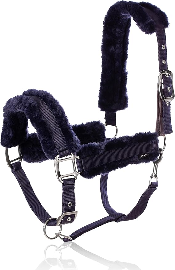 Equinavia Valkyrie Ultra Fleece Breakaway Horse Halter | Padded Fleece Adjustable Safety Halter with Nylon Webbing - Navy/Navy - Warmblood