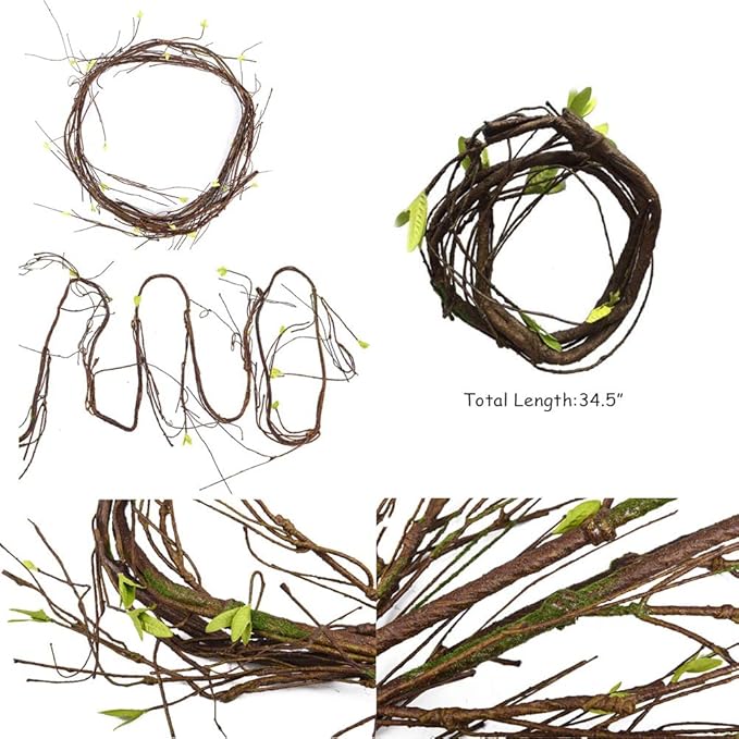 Hamiledyi Bearded Dragon Tank Accessories Lizard Large Hammock Jungle Climber Vines Flexible Leaves Bendable Vine Artificial Branch Habitat Reptile Decor for Chameleon, Lizards,Gecko,Snakes