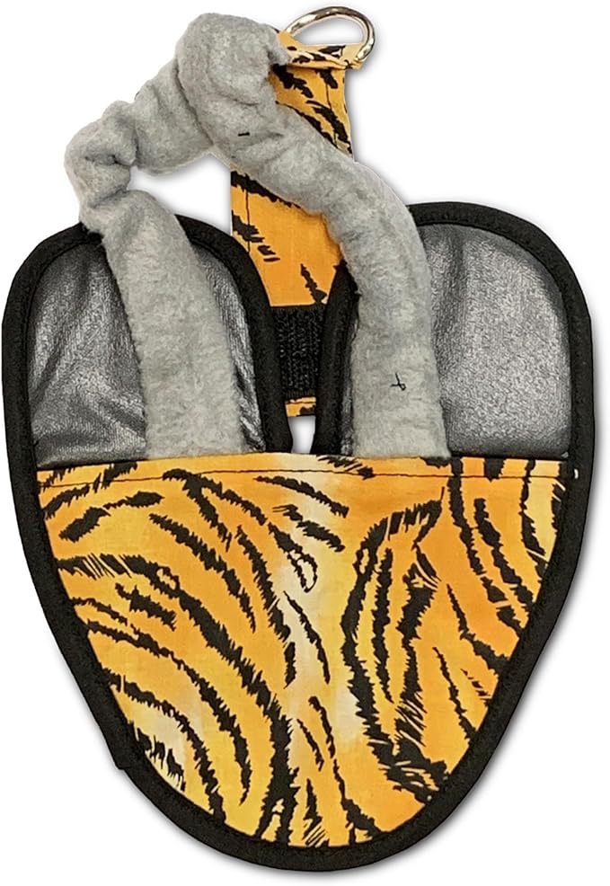 Bird Diaper, Wrap Around, for Larger Pigeons, Small Breed Hens and Roosters, Leak-Proof Design, Comfortable Fleece Strap Bird Harness with Sewn-in Liner & Secure Hook and Loop Closure - XS, Tiger