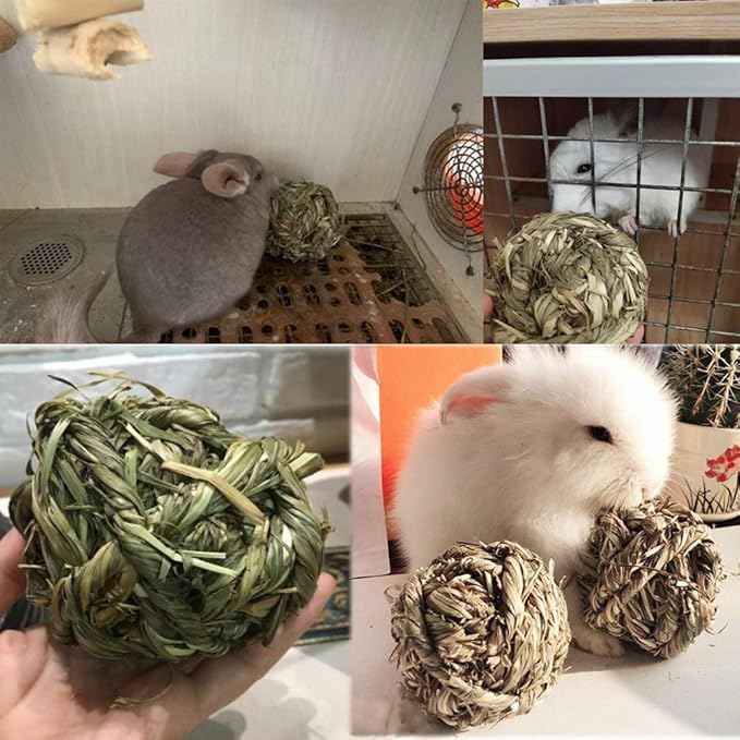 Rabbit Chew Ball Timothy Grass Grinding Small Animal Activity Play Chew Toys for Bunny Rabbits Hamster Guinea Pigs Gerbils (Pack of 2)