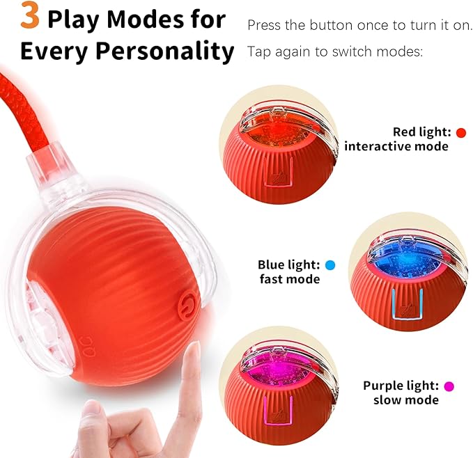 Interactive Cat Toys for Indoor Cats Smart Automatic Ball Rolling for Bored Kitten Pet Upgraded Speedy Moving Chase Dogs Toy Red