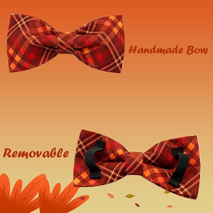 Fall Dog Collar, Pet Collar with Bow Plaid Dog Collar Girl Boy Holiday Puppy Collar Gift Bow Collar Soft Cute Collars for X-Small Puppy
