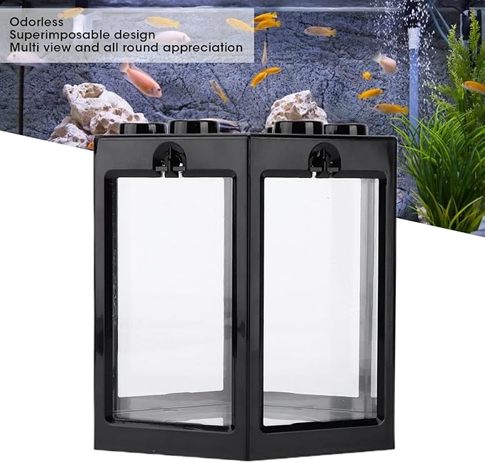 Zerodis Betta Aquarium Starter Kits, Small Aquarium Fish No Clean Corners Crystal-Clear for Fish-Loving Kids Betta Lovers for Home Office Decoration(Black)