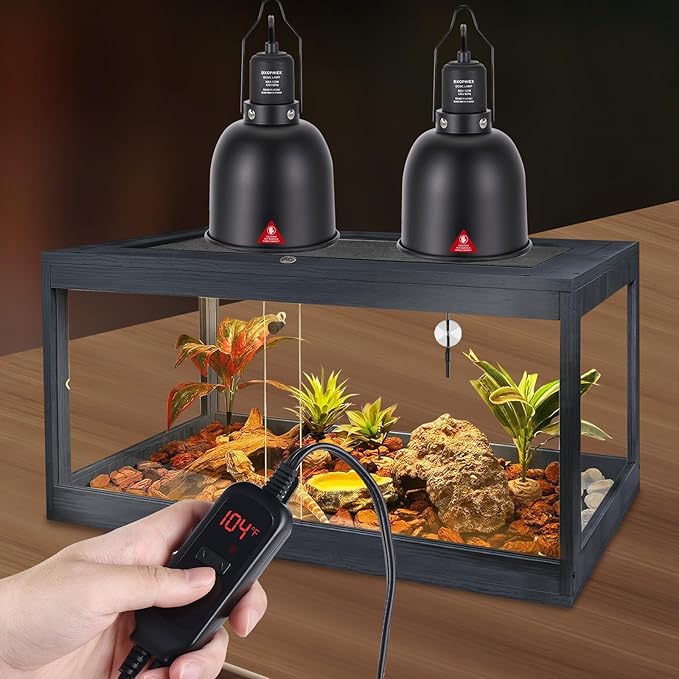 DXOPHIEX 5.5 inch Reptile Heat Lamp Fixture with Dimming Thermostat,Reptile Light Fixture Max 100W,Thermostat with Temperature Controller for Bearded Dragon,Turtles,Snake and Lizard Terrarium