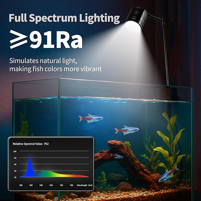UPETTOOLS Aquarium LED Light 10W, 2700K-6000K Fish Tank Spotlight with 3 Light Colors, Adjustable Light Head, for Different Models Planted Freshwater Tank