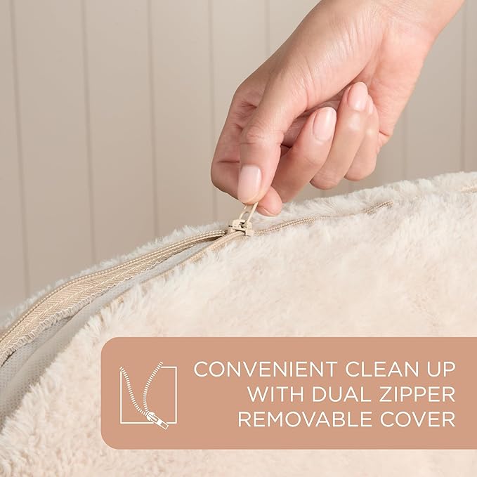 TOWN & COUNTRY EVERYDAY CuddleTown Faux Linen Comfy Cozy Cuddler Pet Bed, Supportive & Calming Egg Crate Foam, Non-Slip Bottom, Machine Washable Cover, Beige, Medium 28"x26"x8"