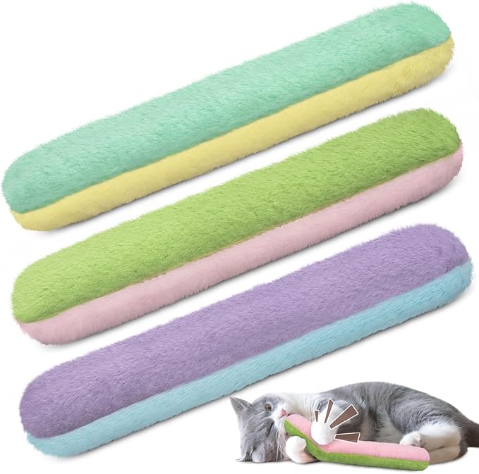 Retro Shaw Cat Toys Kicker Pillows 3Pcs, Crinkle Refillable Catnip Toys for Indoor Cats Kitten, Christmas Interactive Cat Nip Chew Kitty Kick Sticks 10.1 Inches