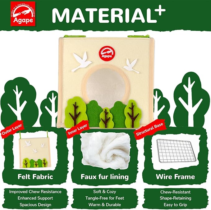 Agape Bird Nest, Soft Hammock for Cage, Hanging Plush Hideaway, Warm Bird House for Small, Medium & Large Parrots, Cozy Hut for Parakeet, Budgie, Cockatiel, Lovebird, Conure, Nido para Periquitos