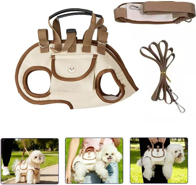 Portable Small Dog & Cat Pet Carrier Sling & Backpack for Small Dogs & Cats & Puppy, Dog & Pet Purse Bag Carrier Sling for Small Dogs with Dog Traction Leash, Crossbody Sling Carriers (Beige S)