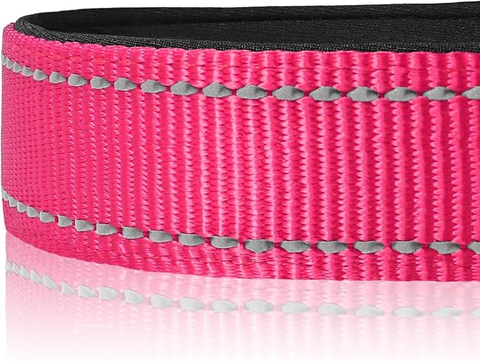 Joytale Reflective Dog Collar, Soft Neoprene Padded, Metal D-Ring, Nylon Pet Collar Adjustable for Extra Large Dogs, Hotpink, XL