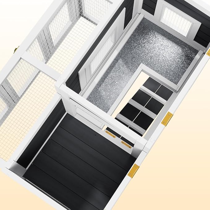 Outdoor Chicken coops for 2-4 Chickens Wooden with Waterproof Asphalt Roof, Ramp, and Multiple Doors Openable Top Pull-Out Tray Suitable for Outdoor Backyard (Black and White)