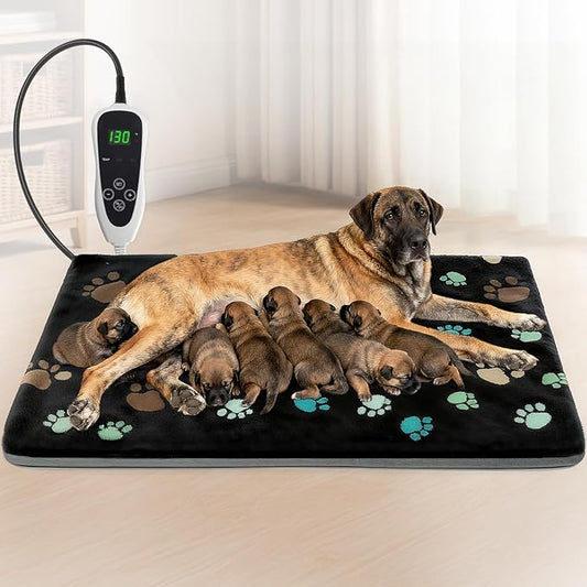 Extra Large Dog Heating Pad 47x30 in with Smart Thermostat Switch and Power Line Protection Tube,Obtained MET and UL Dual Certification,Waterproof Pet Heating Pad for Dogs-Black