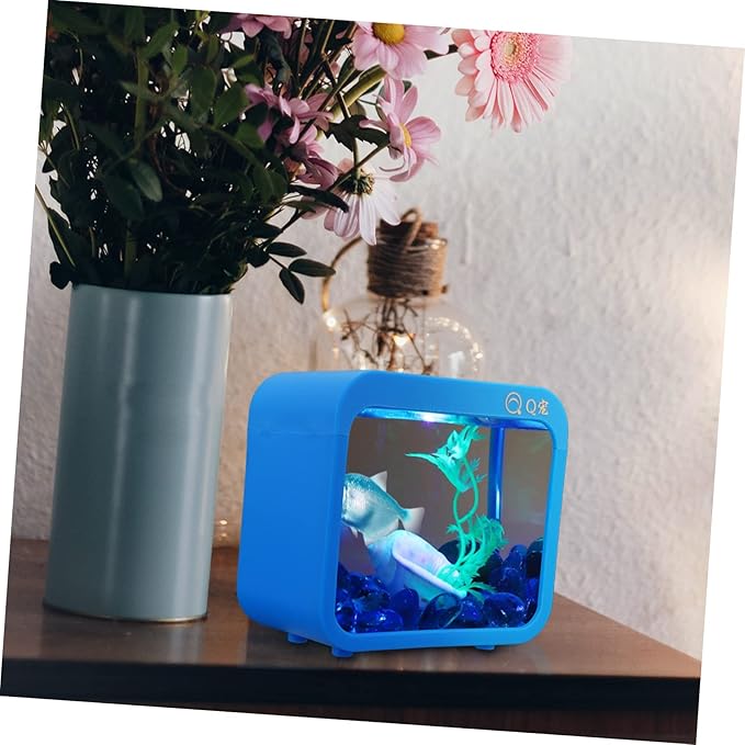 Transparent Mini Fish Tank with Led Light Creative Betta Fish Bowl for Desktop Decor Small Aquarium for Home Office Bedroom Easy to Clean and Detachable Betta Tank with 5 Color Changing Lights