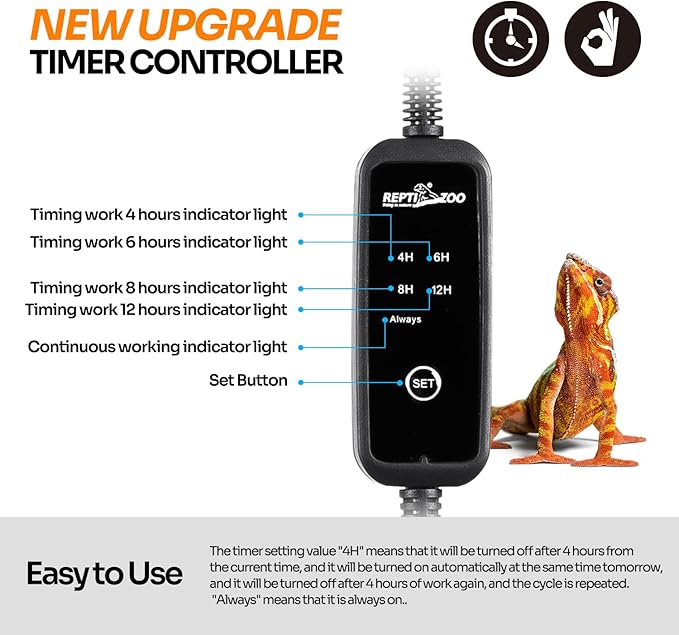 REPTI ZOO T5 HO 10.0 UVB Lighting Combo Kit with Timer, 12 Inch Reptile Light Fixture Terrarium Hood with T5 Lamp Bulb