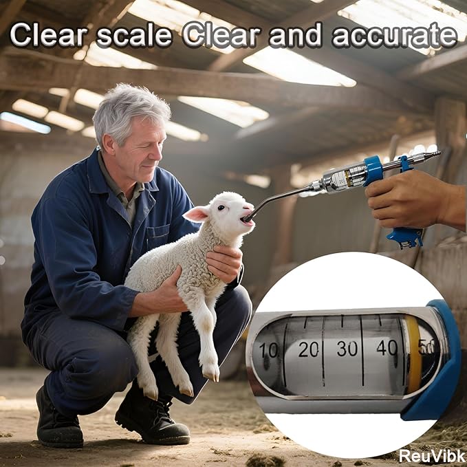 50ML Adjustable Veterinary Metal Feeding Gun, Continuous Drench Gun Continuous Dosing Device Veterinary Medicine Dispenser Husbandry Autonomous Feeding Tool, for Pig Cow, Sheep, Horse