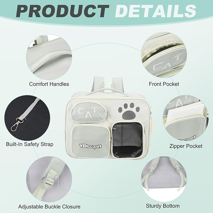 Cat Backpack Carrier, Breathable Dog Carrier Pet Supplies for Cats or Small Dogs Puppies, Intended for Hiking/Camping/Traveling (Gray, 16"x10"x12")