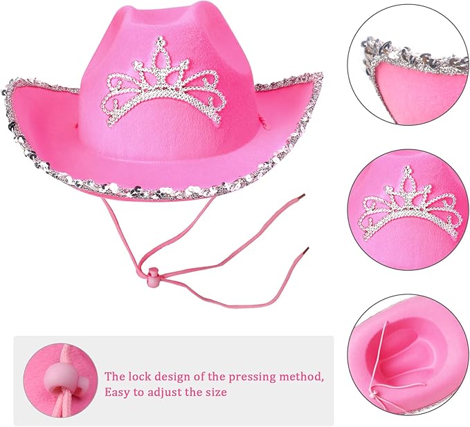Yewong Pet Pink Cowboy Hat Costume Accessory Set Dog Cat Size Pink Cowgirl Princess Hat with Crown Tiara Bandana/Scarf for Cat Puppy Western Costume Daily Wearing Photo Props (Set B)