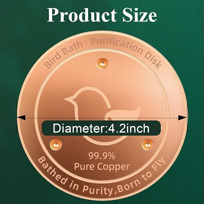Bird Bath Copper Disk(4-Pack), 4.2" Large Surface Area, Covers 20% More Water Than Standard, Safe & Clean Birdbaths All Year Round, Fits Most Backyard Birdbaths