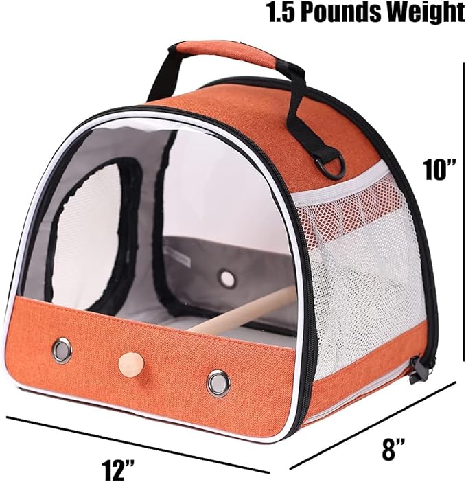 Small Bird Travel Carrier, Portable Bird Travel Outside Cage for Parakeet, Parrot, Budgie, Guinea Pig, Bearded Dragon Reptile Carrier for Hiking Vet Visit Bicycle Ride (Orange)