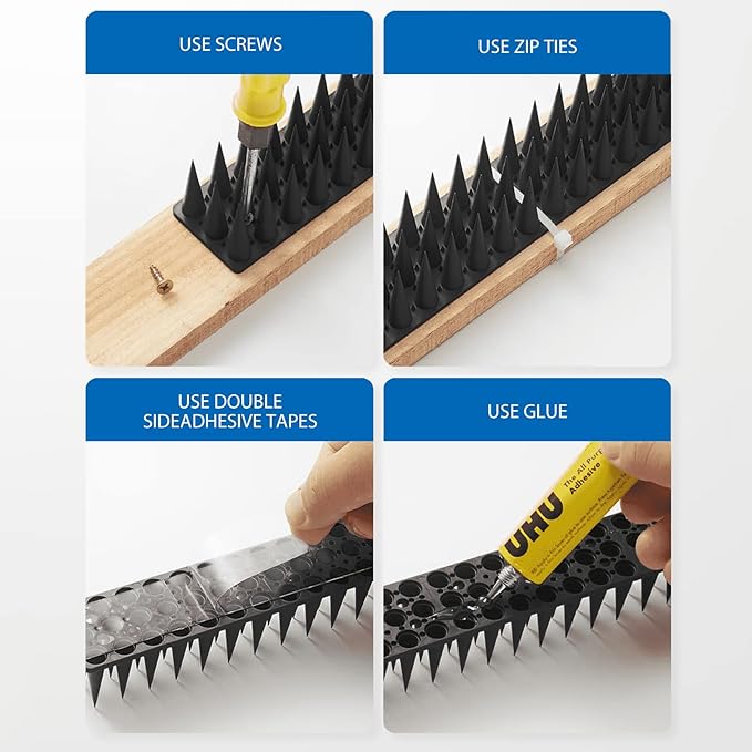 CIIC Bird Spikes, 40 Pack Pigeon Squirrel Raccoon Cat Deterrent Spike for Outside Anti Robin Defender Outdoor to Keep Birds Away Roof Fence Window Nest Black