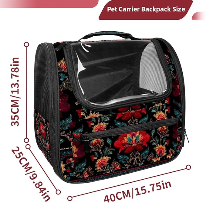 Airline Approved Soft Sided Pet Carrier, Motifs African Boho Paisley Floral (27) Pet Travel Bag for Cats & Dogs, Durable, Breathable Pet Travel Bag for Airplane, Car & Train