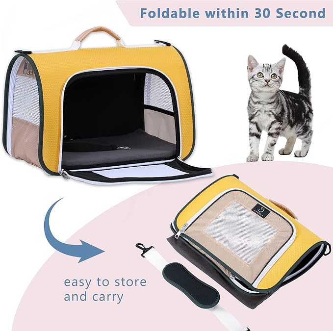 A4Pet Cat Carriers Dog Carrier Pet Carrier, TSA Airline Approved Small Dog Carrier for Cats Dogs Puppies (Up to 15lbs), Washable Soft-Sided Collapsible Travel Puppy Carrier