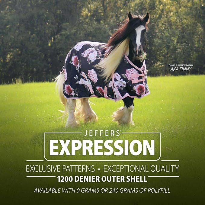 Jeffers Expression 1200 Denier Standard Neck Turnout Blanket, Rose Garden, 78" - Waterproof, Breathable Horse Blanket with 0g Polyfill, No insulation - Ideal Protection for Wind and Rain, Light Weight